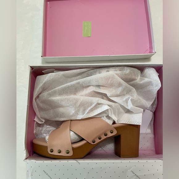 BNWT $200 Sz 9 Blush Pink Mule Belle & Bloom Wedge Heeled Sandal Clog​ - Picture 7 of 8